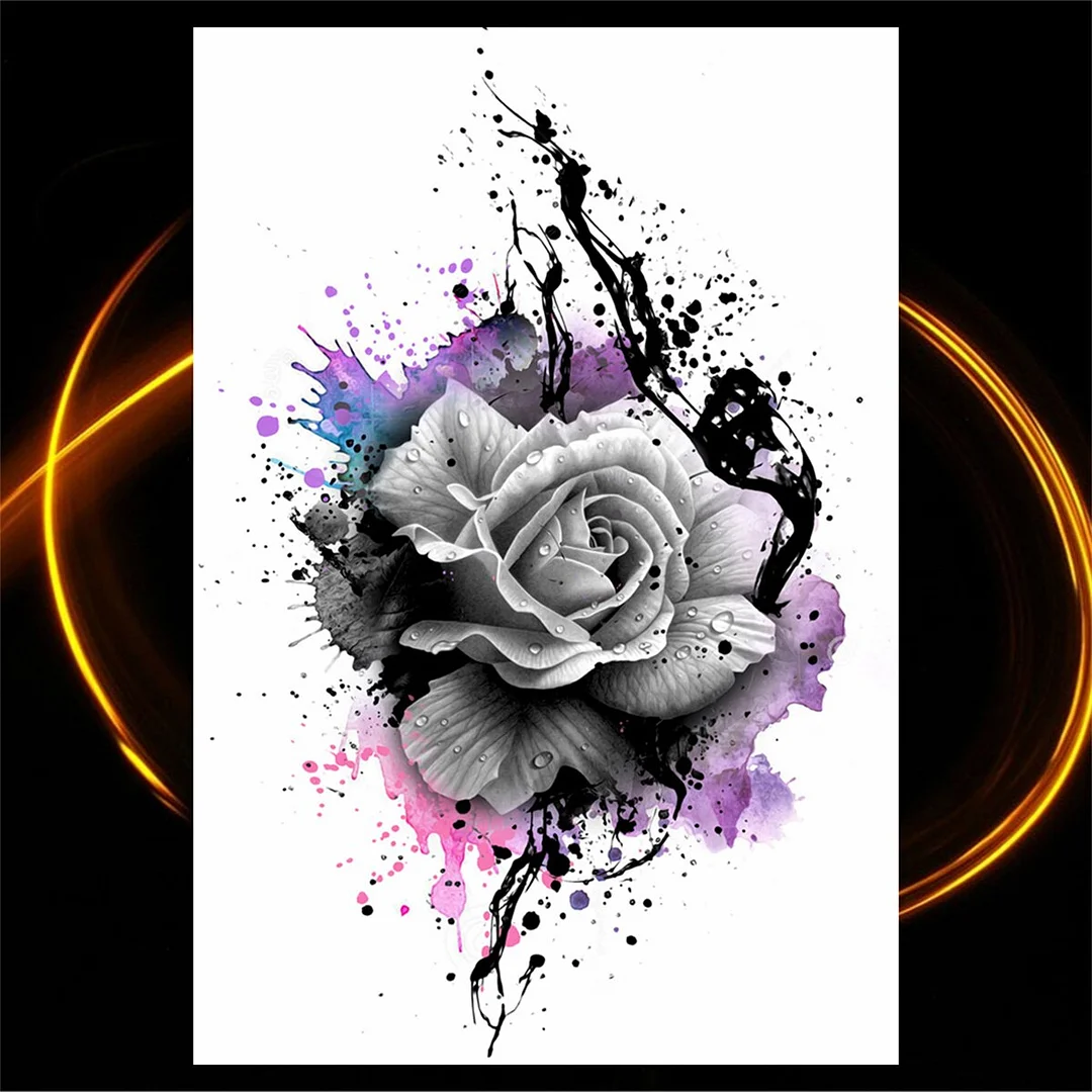 Sdrawing Black Rose Flower Compass Temporary Tattoos For Girl Men Skull Cross Butterfly Fake Tattoo Sexy Thigh Waterproof Tatoo