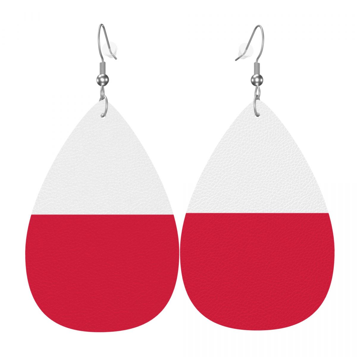 Poland Flag Faux Leather Teardrop Dangle Earrings