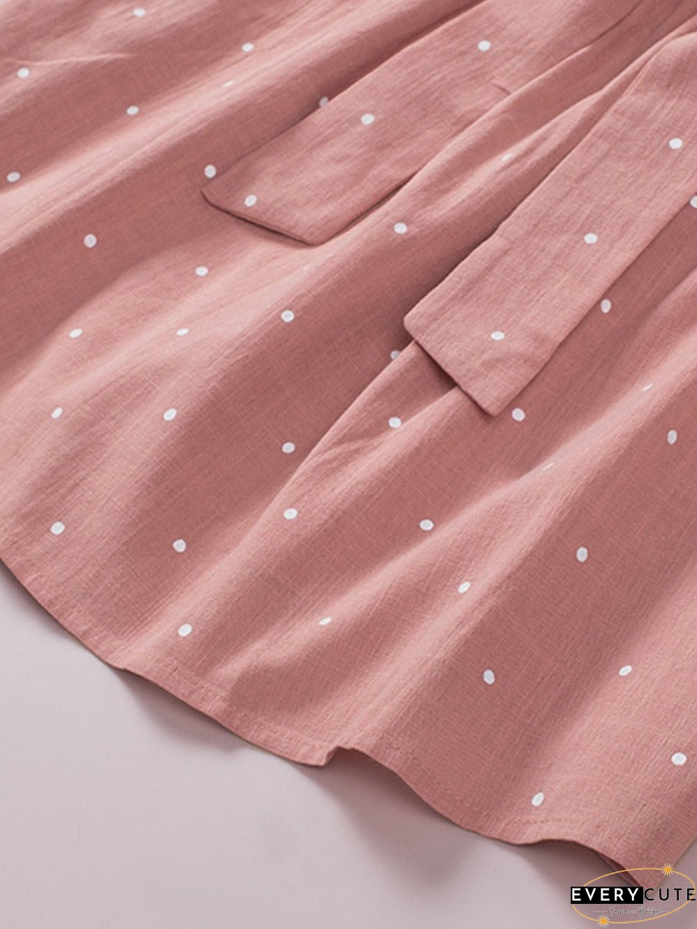 Pink Polka Dot Square Neck Puff Sleeve Blouse with Tie Back
