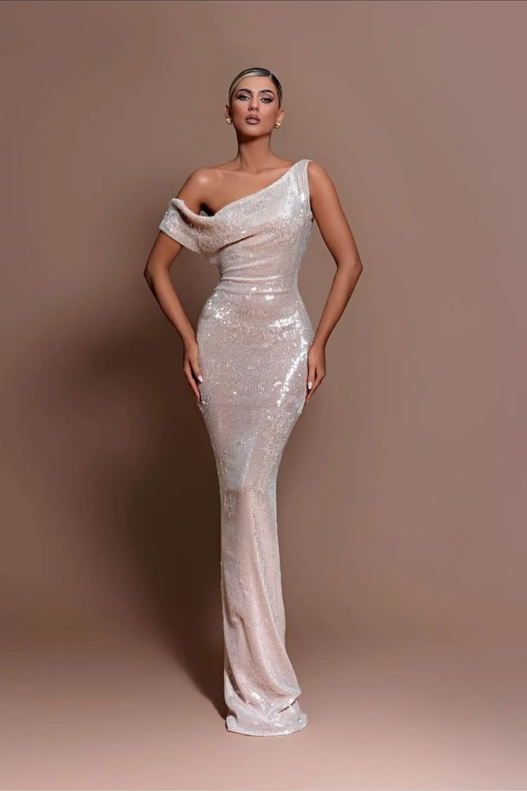 Hellodresses Charming Off the Shoulder Sleeveless Long Mermaid Prom Dress With Sequins