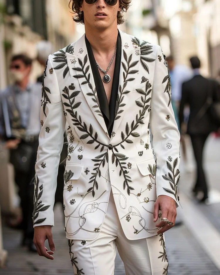 Men's Embroidered Sequined Long-Sleeved Blazer and Trousers Two-Piece Set