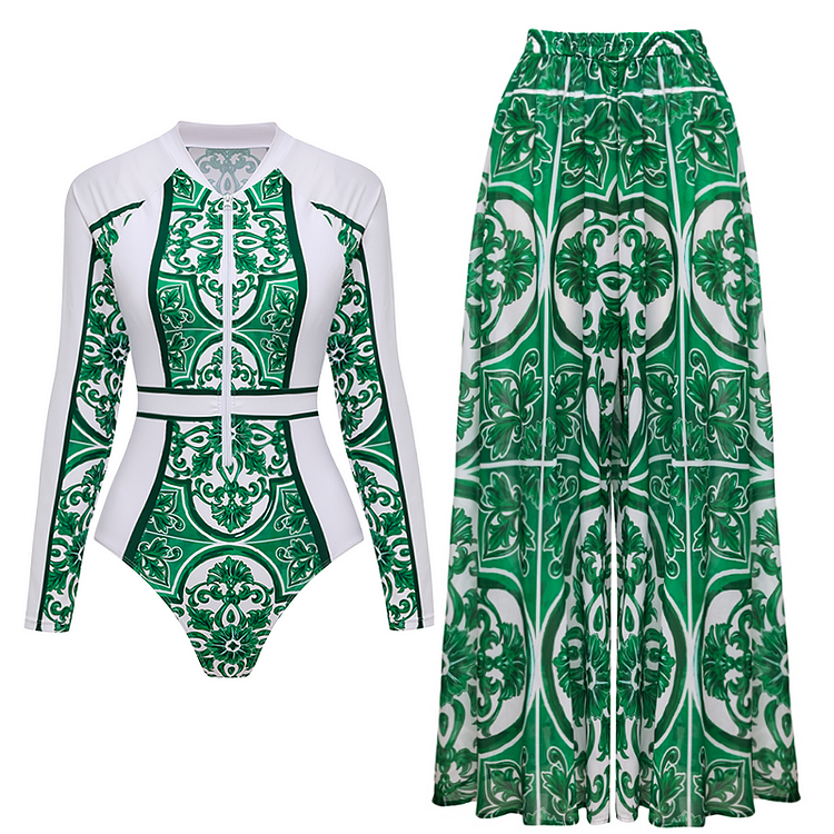 Classic Majolica Series Pattern Print Surfing Wetsuit and Pants or Skirt