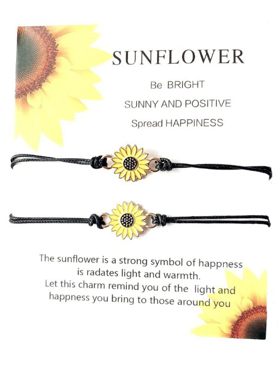 2 pcs Adjustable Sunflower Braid Alloy Bracelets with card