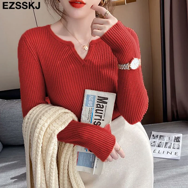 Basic V-Neck Sweater Pullover Women Autumn winter Casual long Sleeve Sweater For women Female Chic Jumpers top