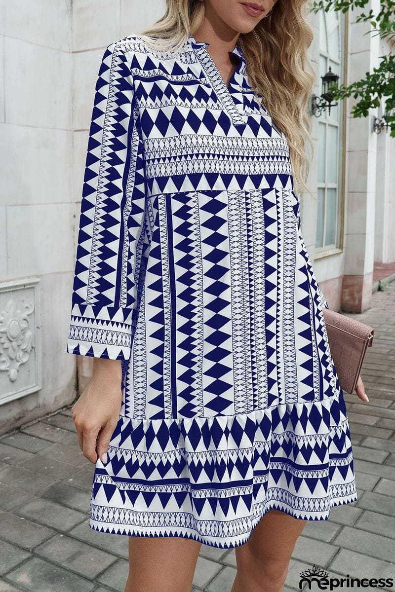 Elegant Geometric Patchwork Fold V Neck A Line Dresses(4 Colors)