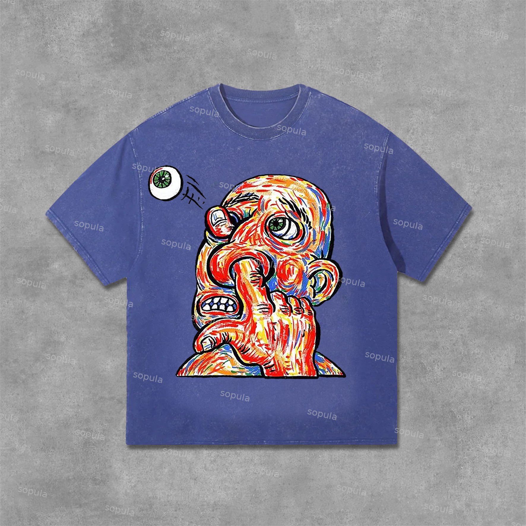 Retro Cartoon Portrait Graphic Print Acid Washed T-Shirt