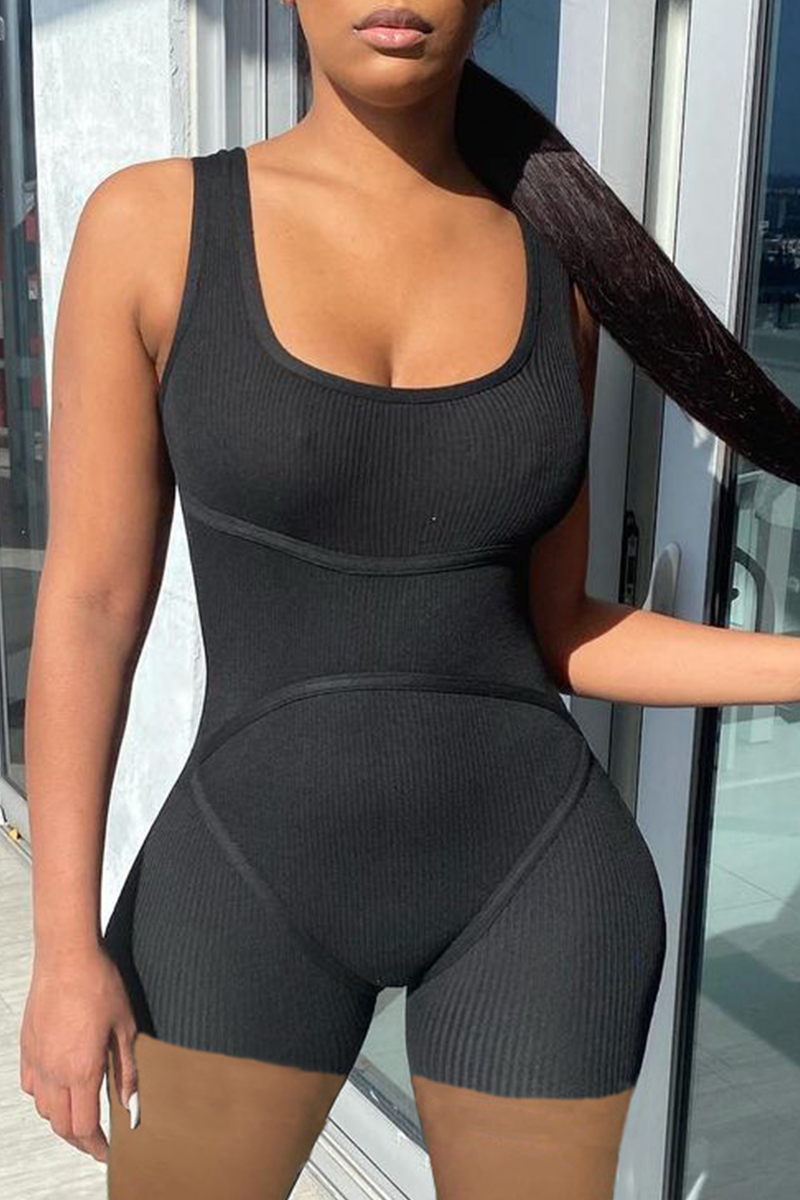 Sexy Solid Split Joint Square Collar Skinny Jumpsuits