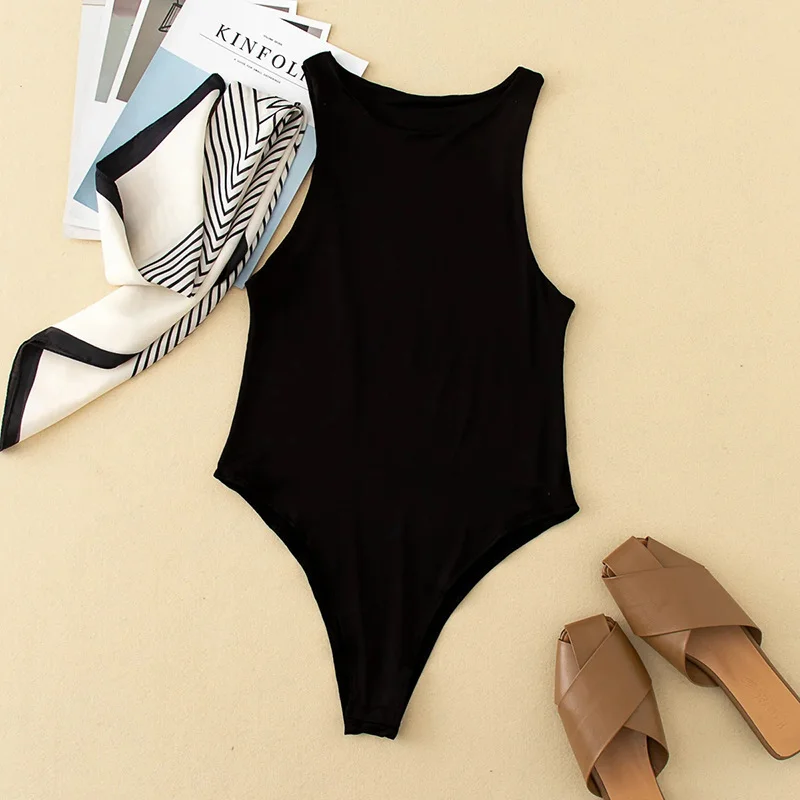 Uveng Uveng Women's Solid Color Sexy Off-The-Shoulder Sleeveless Jumpsuit With Thin Tights