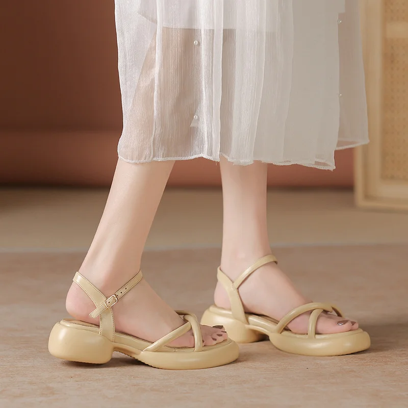 Woherb Woherb Tall Heel Sandals Female Summer 2024 New Fashion Fashion With Skirt French Thick Heel Thick Bottom Roman Shoes-Outfit Ideas