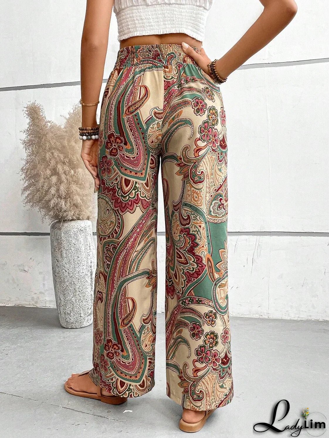 Printed wide-leg trousers