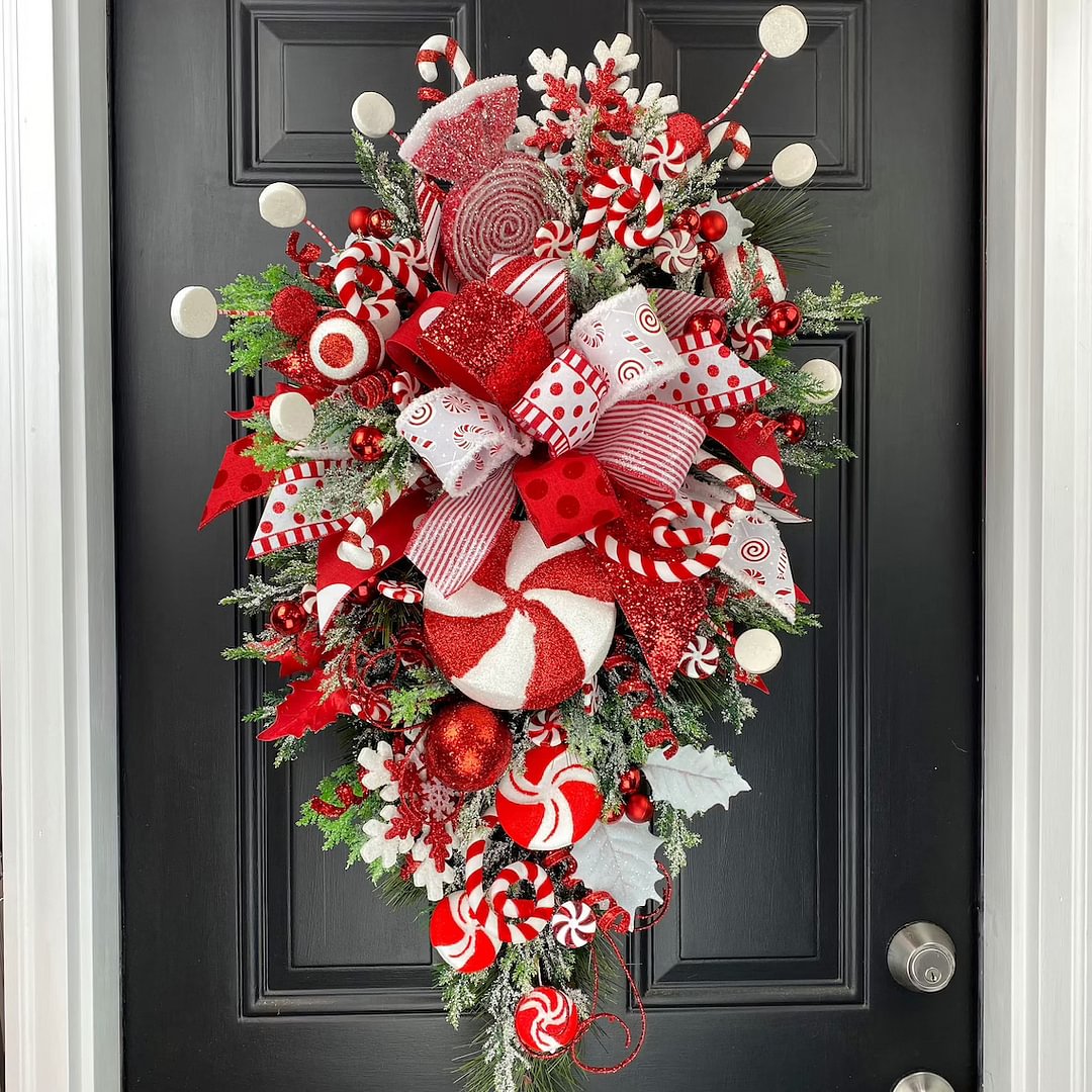 🍭Candy Cane Christmas Wreath-About 40CM