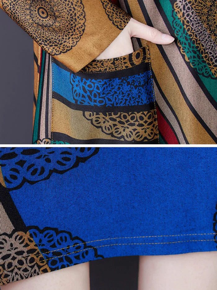 Printed Loose High Neck Long Dress