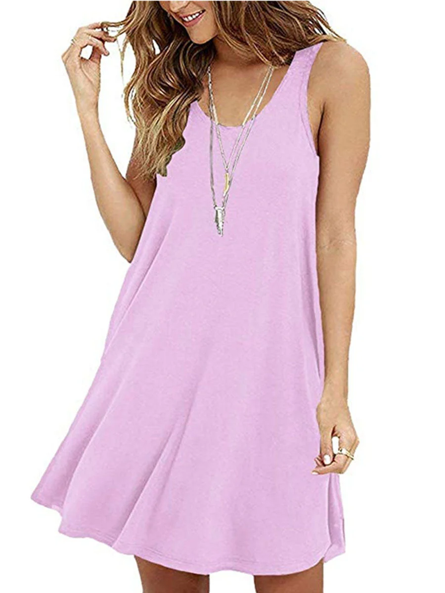 Sleeveless Solid Color Dress