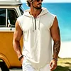 Men's Casual Zip-Up Cotton Blend Sleeveless Hoodie Tank Top With Frayed Hem And Drawstring Hood by Inlyline