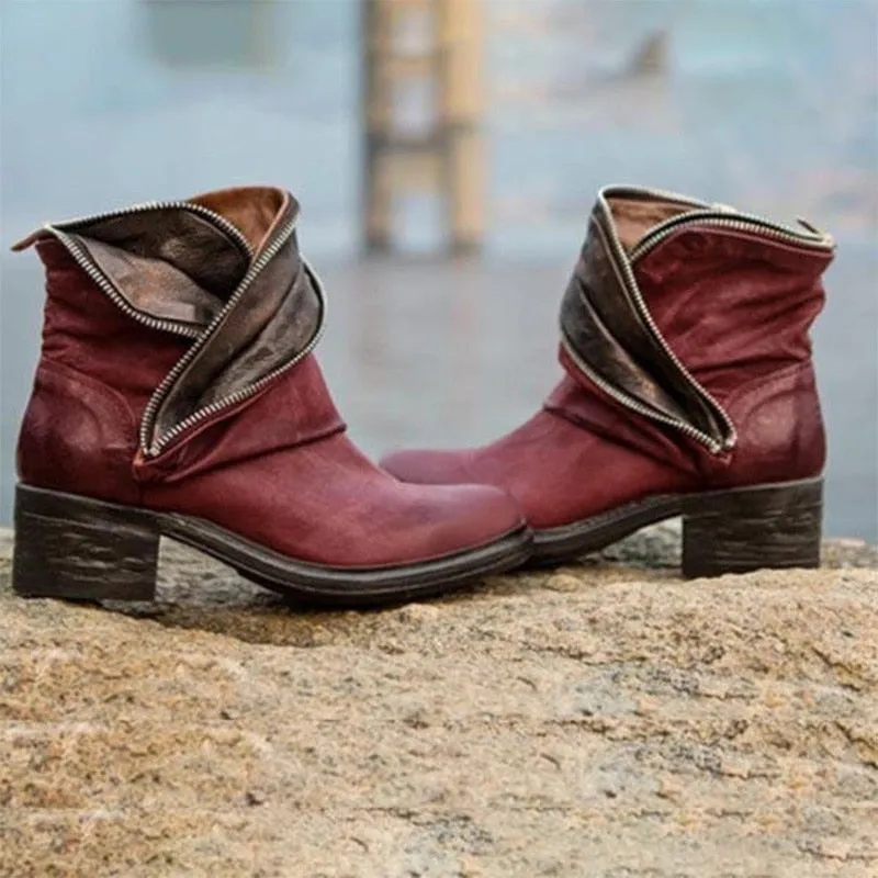 Autumn/winter new style European and American style zipper decoration medium thick heel ladies plus size fashionable short boots