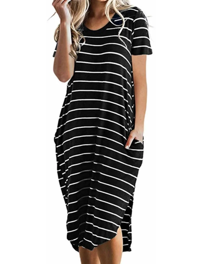 Women's Scoop Neck Short Sleeve Midi Dress