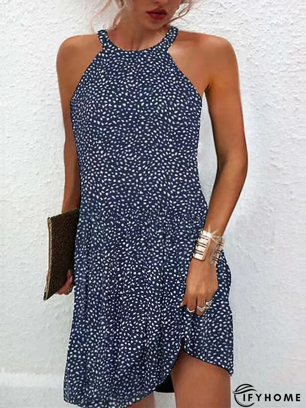 Women's Casual Dress Summer Dress Polka Dot Dress Floral Polka Dot Print Halter Mini Dress Active Fashion Outdoor Daily Sleeveless Regular Fit Blue Orange Dark Blue Spring Summer S M L XL XXL | IFYHOME