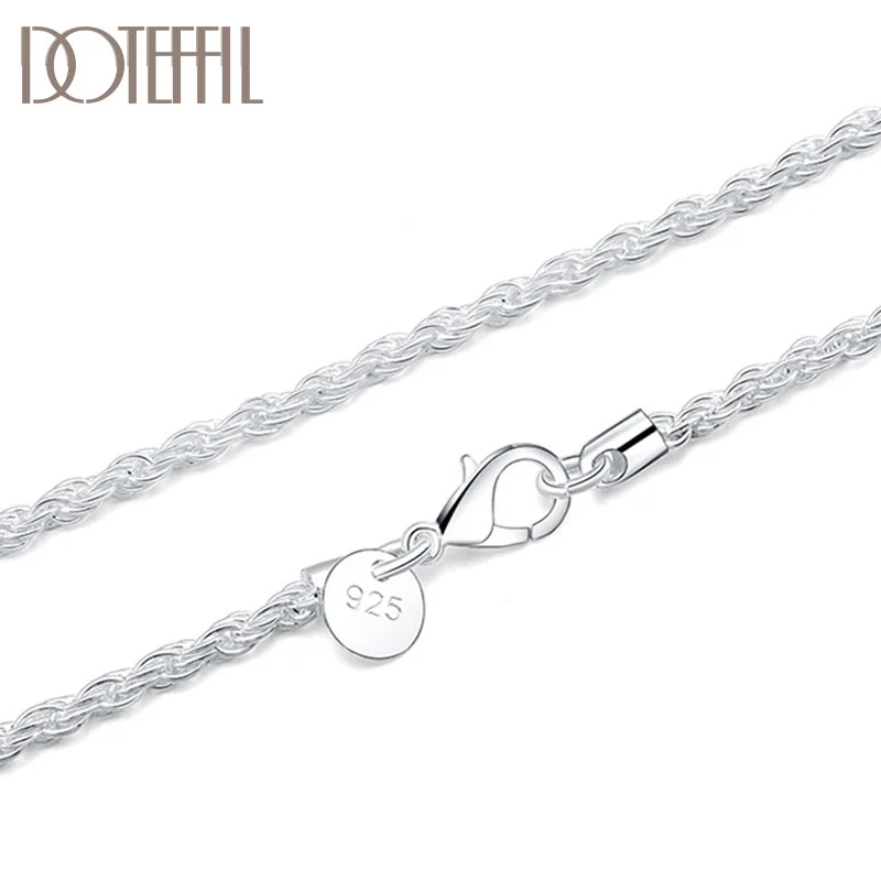 DOTEFFIL 925 Sterling Silver 16/18/20/22/24 Inch 3mm Hemp Rope Chain Necklace For Women Jewelry
