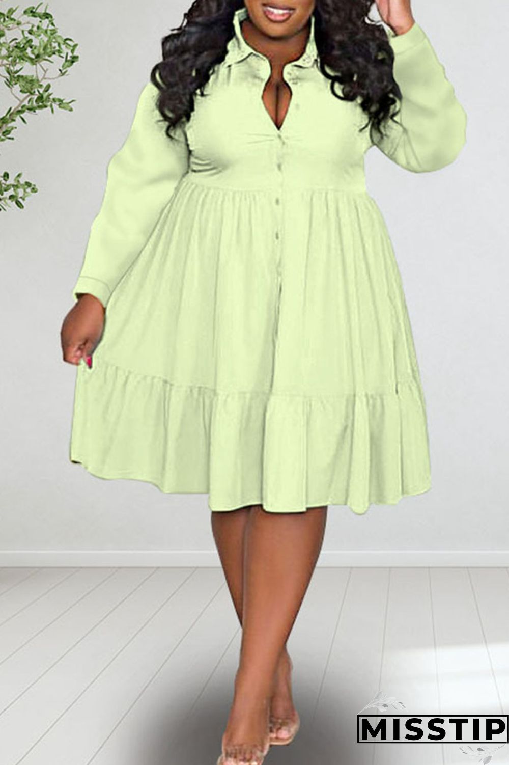 Black Casual Solid Patchwork Buckle Fold Turndown Collar A Line Plus Size Dresses