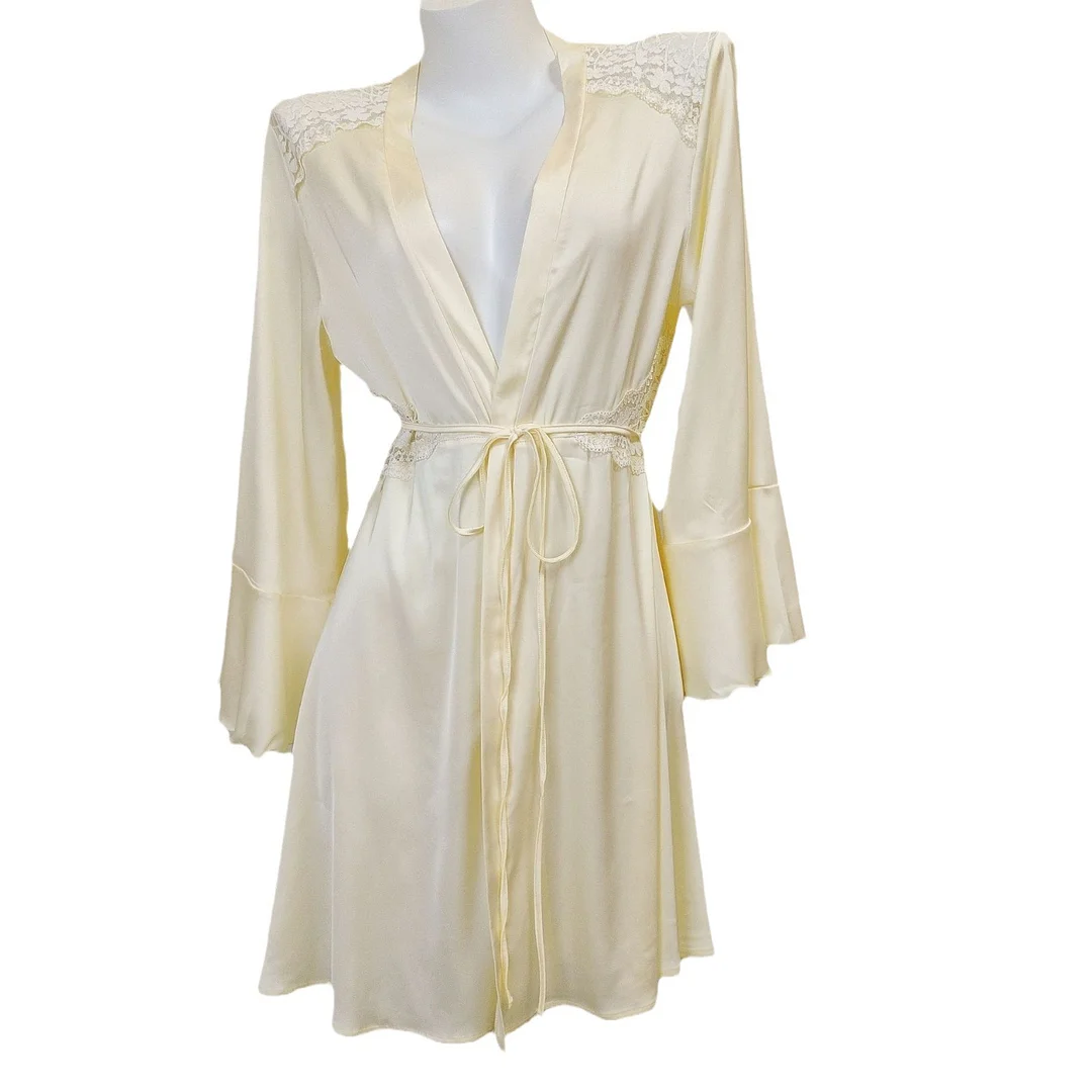 Sdrawing Sdrawing Women's New Autumn And Winter Lace Pure Sleepy Robe High-Grade Ice Silk Spliced Lace Robes Sexy Morning Robe