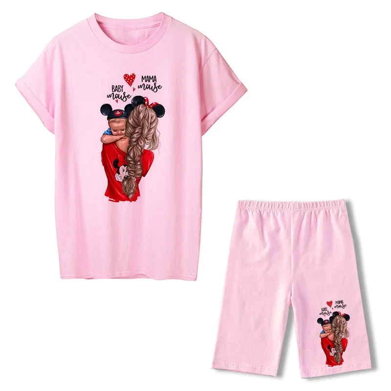 Women Two Piece Set Super Mom Tshirts & Shorts Set Summer Short Sleeve Jogging Biker Shorts Sexy Outfit For Woman Track Suit