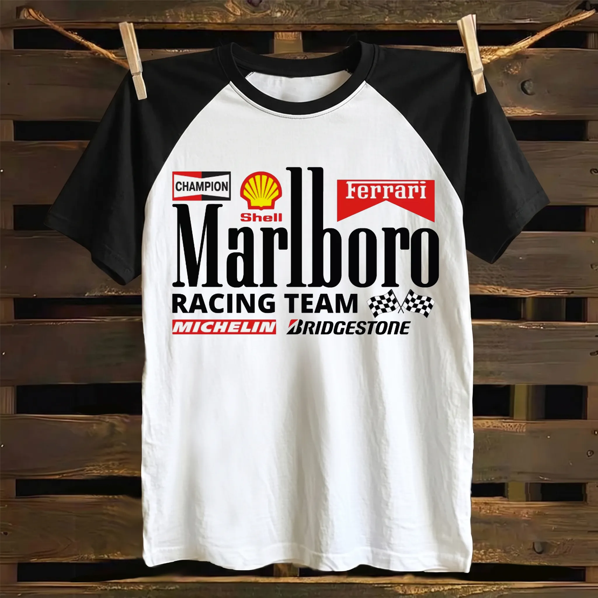 Western Racing Graphic Print Color-block Raglan T-shirt