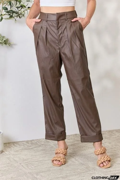 Zenana Leather Straight Pants