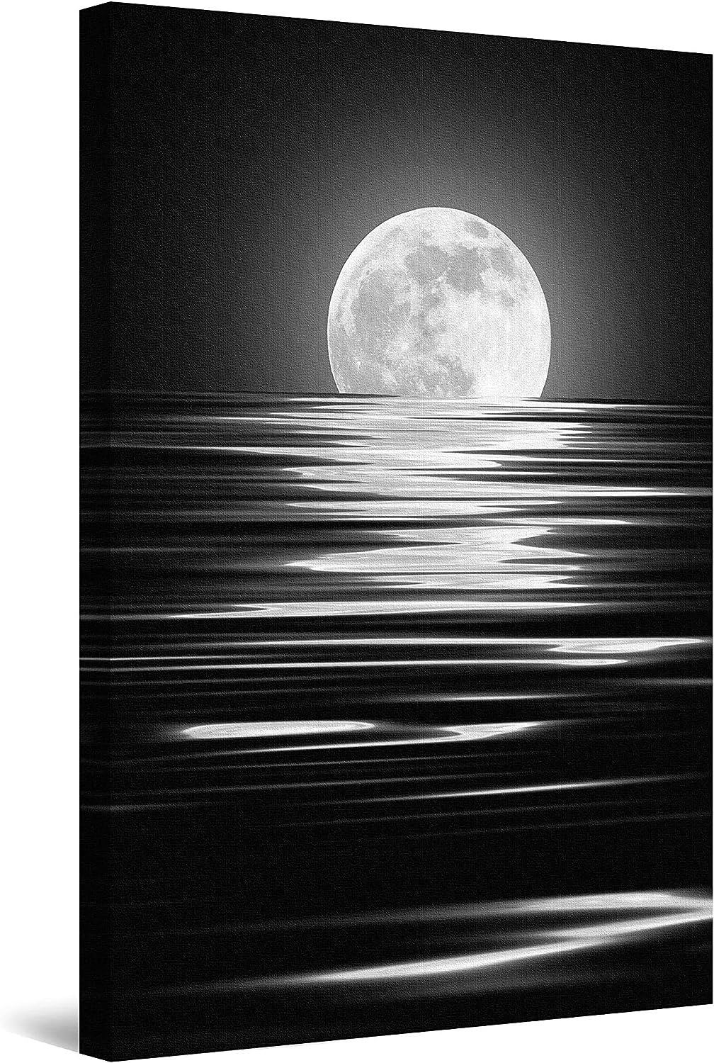 Startonight Wall Art Canvas Black and White Moon, Moon Phase Reflection in the Water Painting for Living Room Large Framed 32 x 48 Inches 32&#034; x 48&#034;
