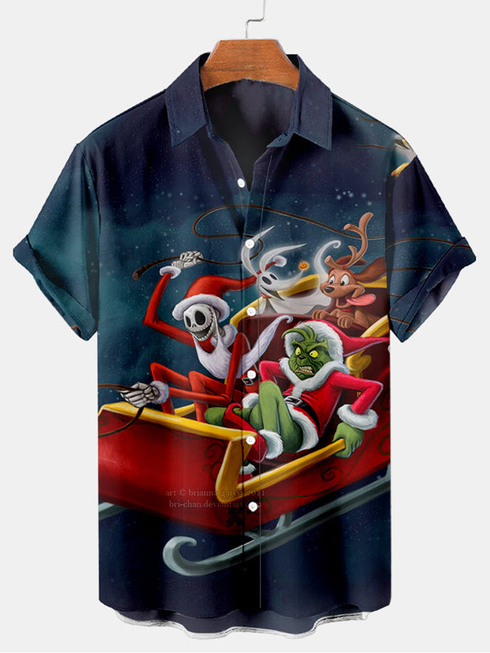 Men's Christmas Spoof Christmas Father Pattern Short Sleeve Shirt PLUSCLOTHESMAN