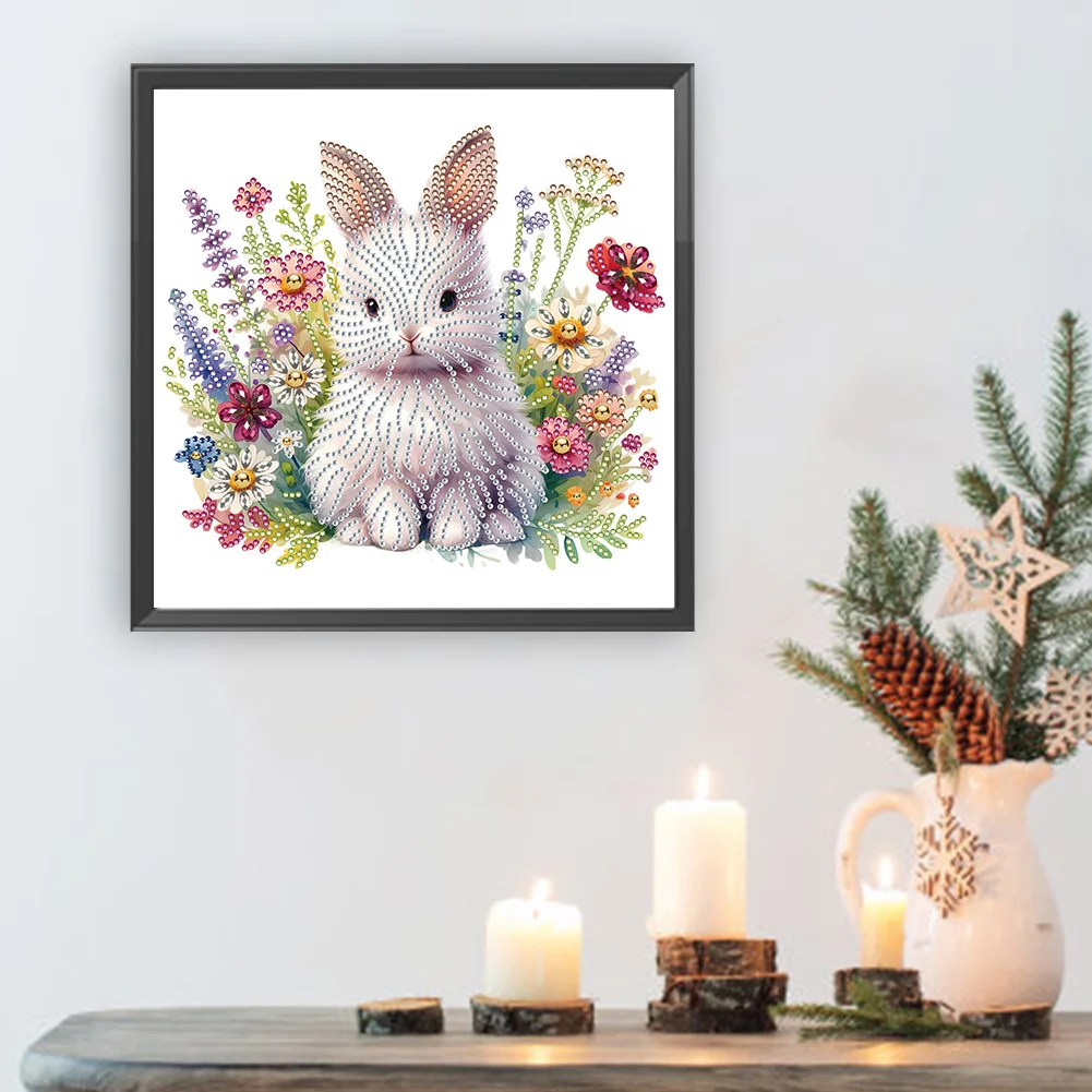 Diamond Painting - Partial Special Shaped Drill - Flowers Rabbit(Canvas|30*30cm)