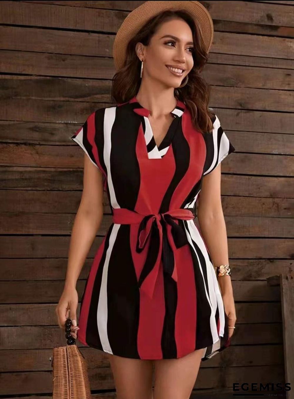 Fresh Strap Slim Temperament Striped Dress | EGEMISS