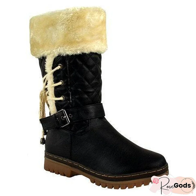 Women's Winter Furry Mid-Calf Snow Boots Plus Size Shoes