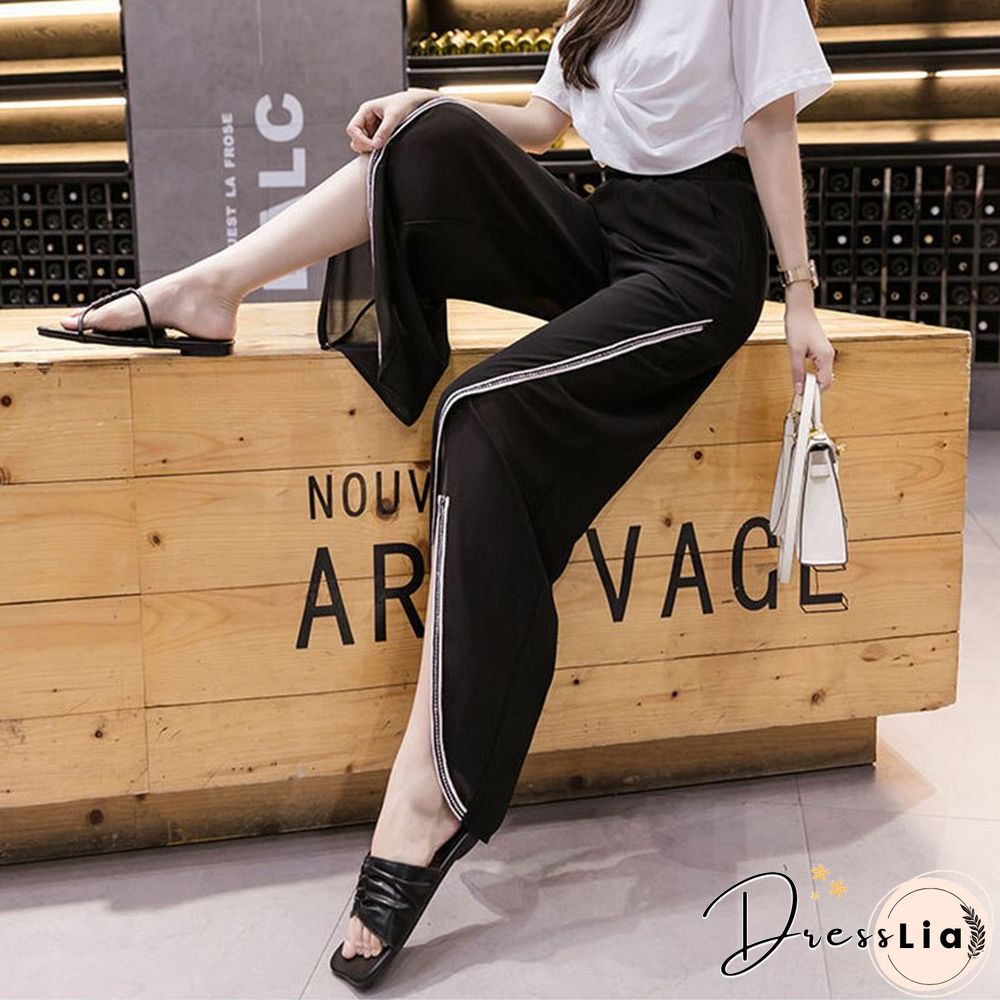 Fashion Chiffon Office Lady Split Wide Leg Pants Summer Women Loose Solid Casual Korean High Waist Elastic Y2k Pants New