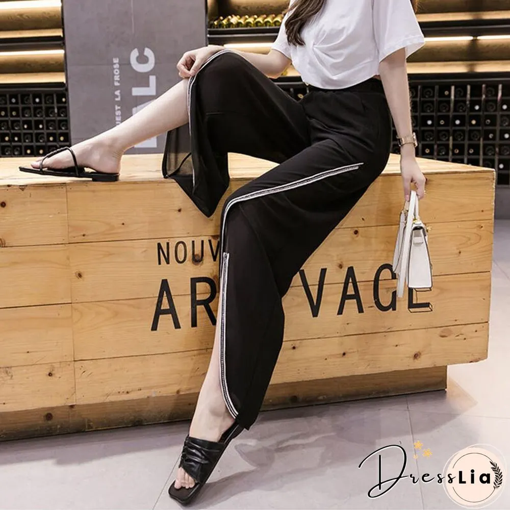 Fashion Chiffon Office Lady Split Wide Leg Pants Summer Women Loose Solid Casual Korean High Waist Elastic Y2k Pants New