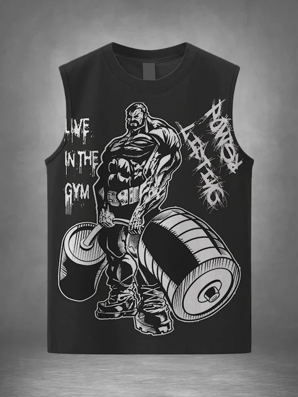 Men's Live In The Gym Power Lifting Print Workout Tank Top