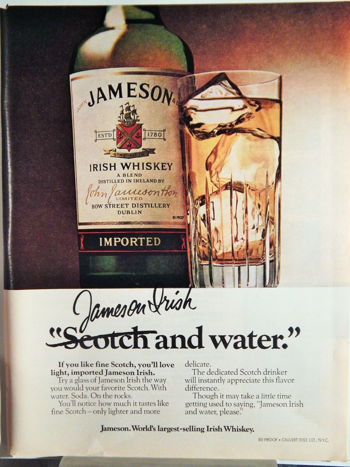 JAMESON IRISH WHISKEY ORIG VTG 1980 Photo Poster painting AD,