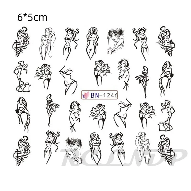 Nail Water Sticker Decoration Slider Sketch Drawing Sexy Girl Body Art Design Adhesive Decal Manicure Lacquer Accessoires