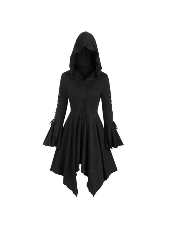 Gothic Vintage Retro Hooded Irregular Hem Long Sleeve Medieval Dress