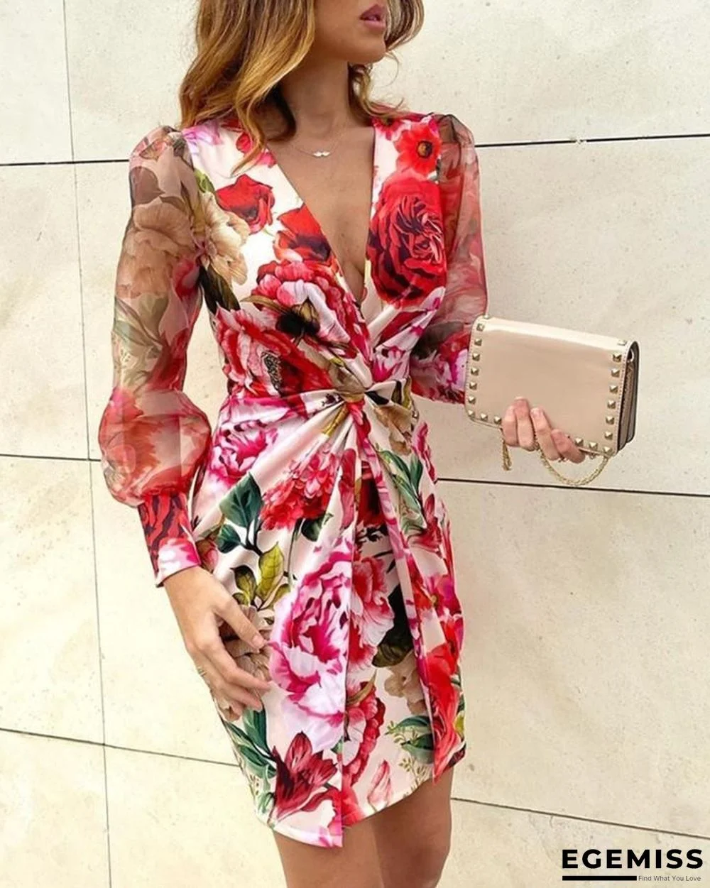 Mesh Floral Print Twisted Waist Midi Dress | EGEMISS