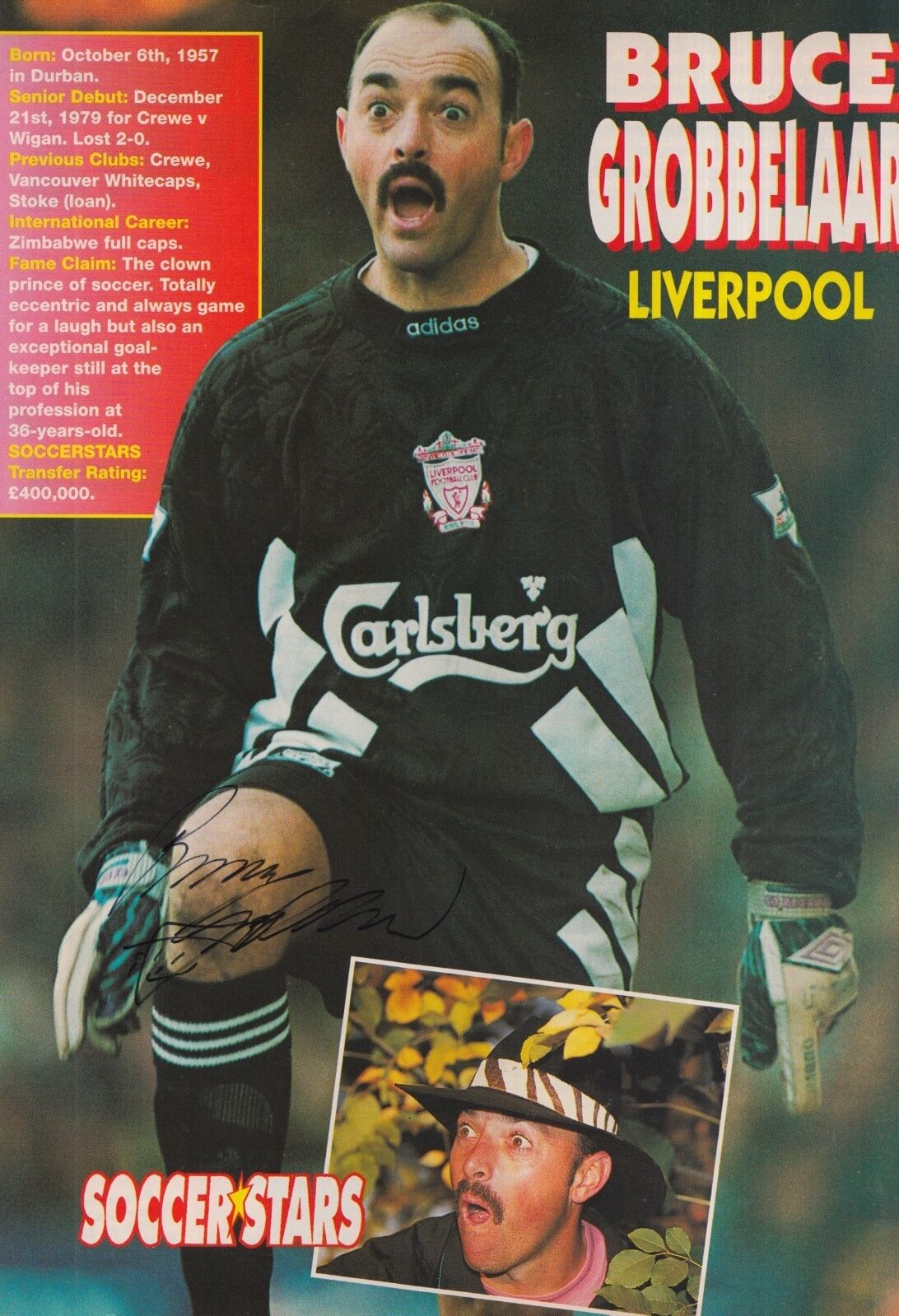 BRUCE GROBBELAAR HAND SIGNED LIVERPOOL MAGAZINE Photo Poster painting.