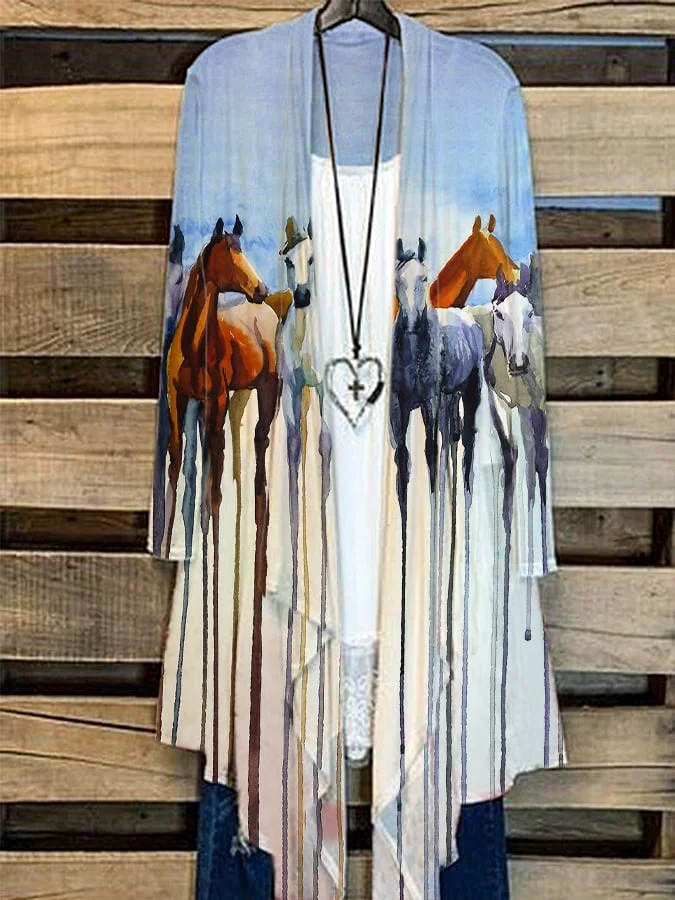 Women's Oil Painting Horse Casual Cardigan