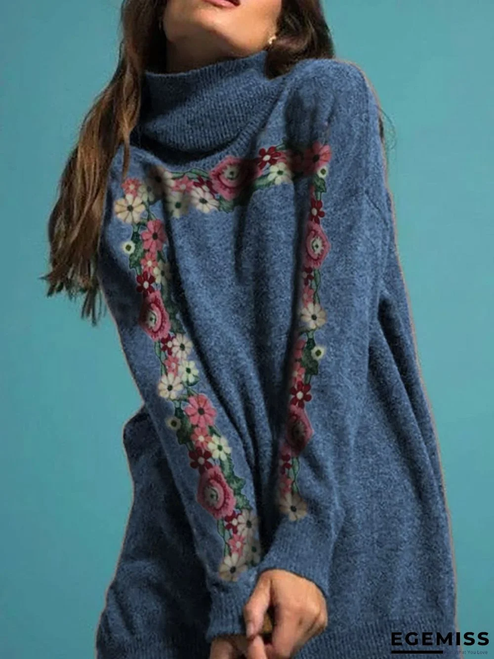 Casual Long Sleeve Plus Size Turtleneck Sweater | EGEMISS