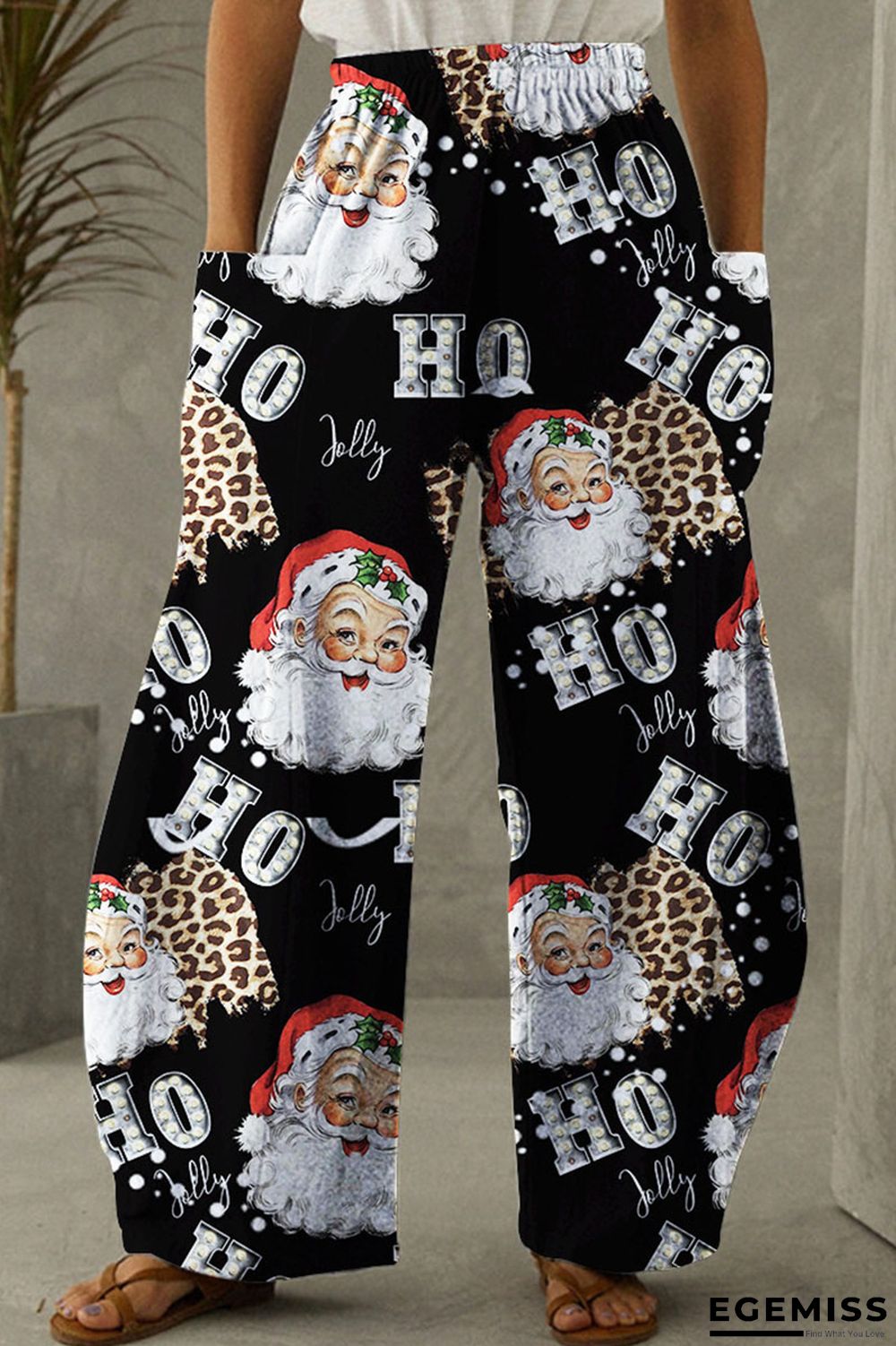 Santa Claus Casual Print Patchwork High Waist Wide Leg Positioning Print Bottoms | EGEMISS