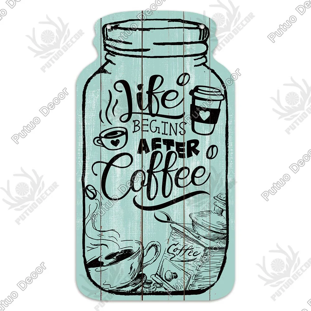 Putuo Decor Coffee Plaques Mason Jar Shape Wooden Signs Irregular Plate for Cafe Decoration Kitchen Wall Decor Decorative Plaque