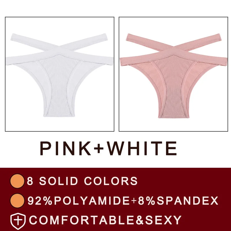 2PCS/Set Cross Waist Strap Women Panties Seamless Underwear Sexy Panties Lingerie Underpants Briefs Solid Color Female Pantys