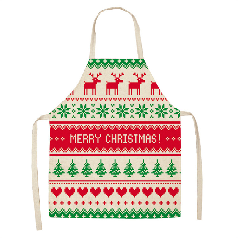 Christmas Red Linen Graphic Print Sleeveless Apron 2024 - Flycurvy 