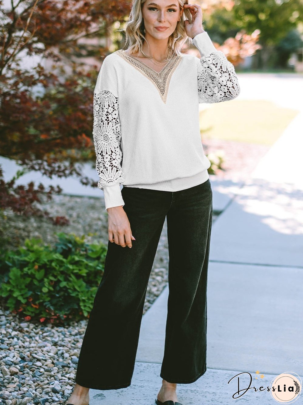 Floral Butterfly Long Sleeve V-Neck Top