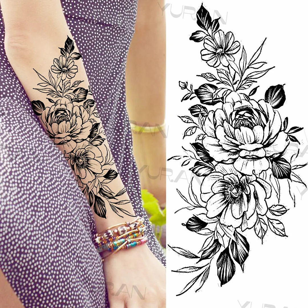 Sdrawing Rose Flower Temporary Tattoos For Women Realistic Snake Butterfly Flora Fake Tattoo Sticker Arm Body Waterproof Tatoos
