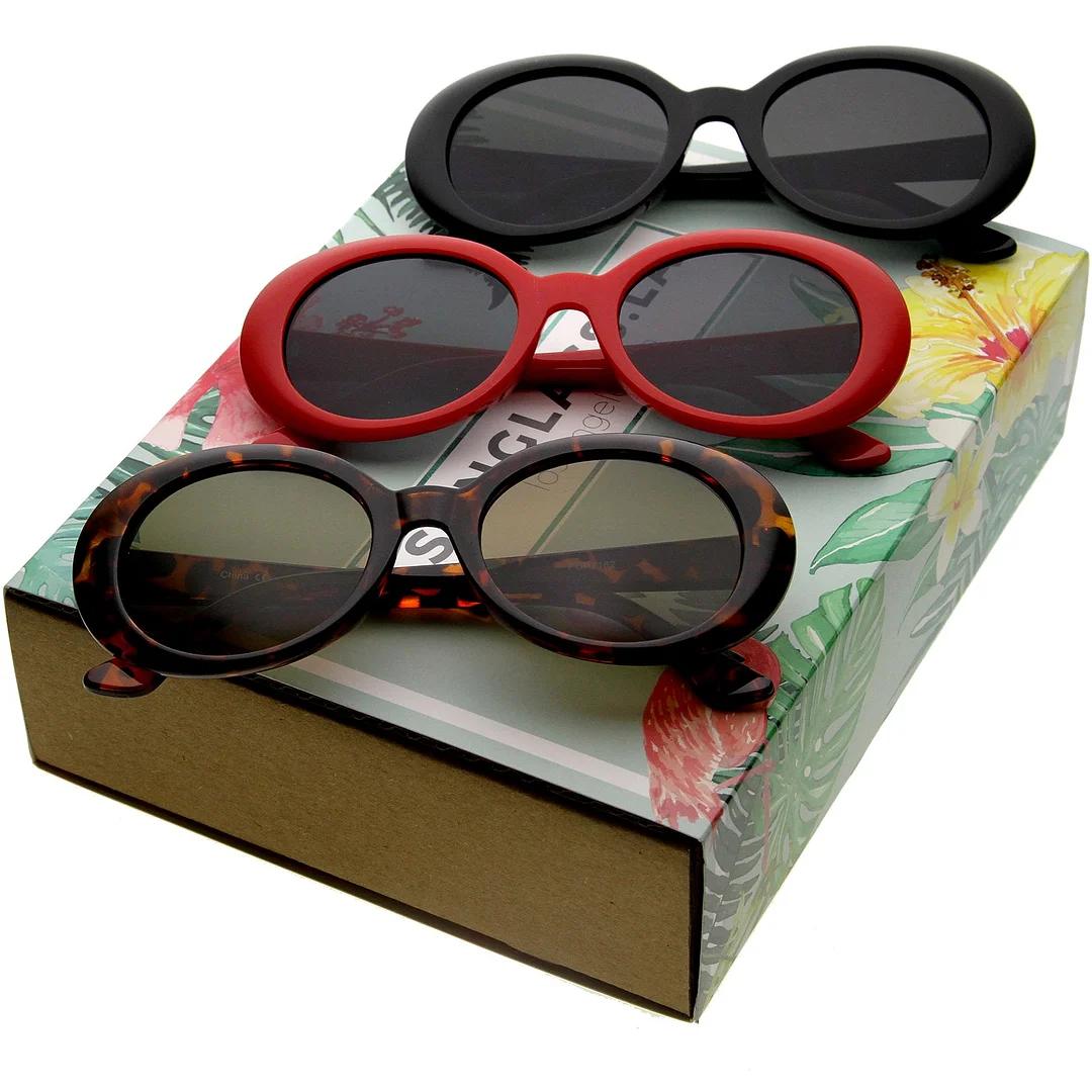 Retro Oval glasses Tapered Arms Neutral Colored Round Lens 53mm