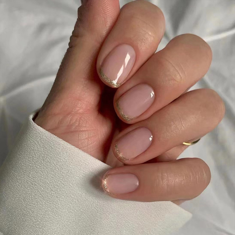 Mature Women Mid-Length Press On False Nails Gradient Easy Wear Franch Reusable Natural